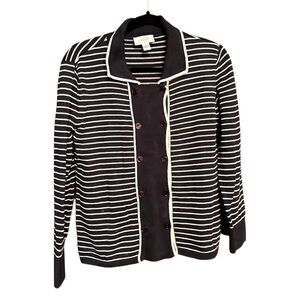 Talbots Navy Blue & White Button Up Sweater